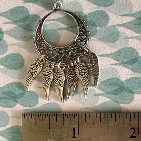NEW Handmade- Feathered Hoop - Dangle Earrings in Antique Silver Tones - Picture 10 of 10
